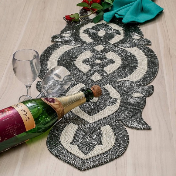 Accents Beaded Table Runner 13x36 Black Ivory Poshmark